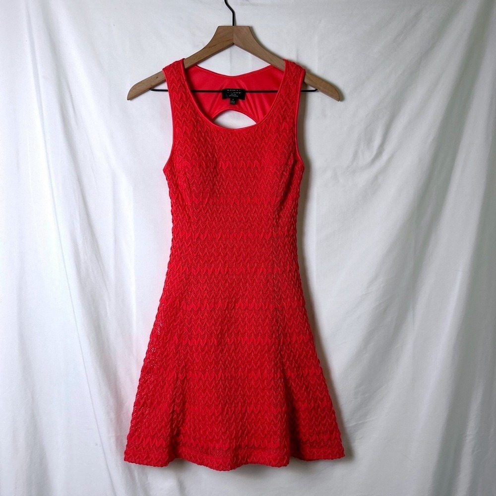 Guess Womens Chevron Lace Cutout Fit and Flare Dress Size 4 Pink Cocktail Party